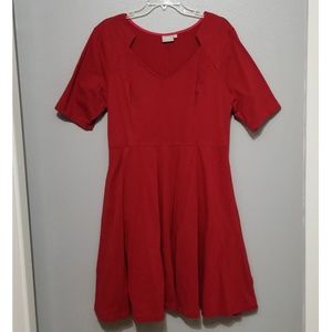 Eshakti crimson notched v-neck cotton knit dress